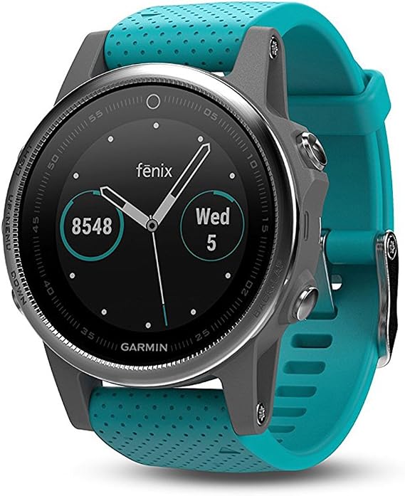 Garmin Fenix 5S Multisport GPS Watch with Turquoise Band, Outdoor Navigation and Wrist-Based Heart Rate - Silver