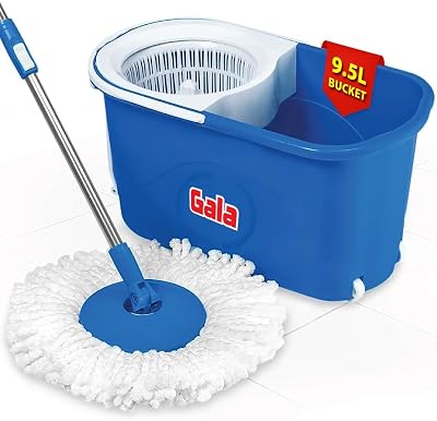 Gala Spin Mop with Easy Wheels and Bucket for Magic 360 Degree Cleaning with 2 Refills Large, Blue