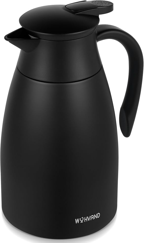 Thermal Coffee Carafe, 51 oz, Leakproof Push-Button Lid, Black