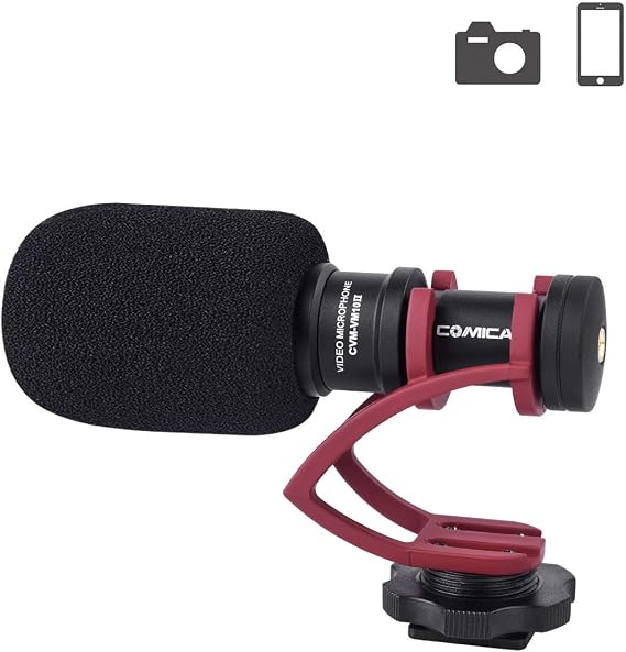 Comica Camera Microphone Directional Condenser Shotgun Video Microphone with Wind Muff for DSLR, Mirrorless Cameras, and Smartphones (CVM-VM10II R)