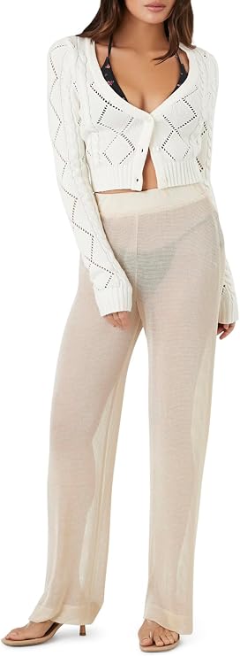 Forever 21 Women's Sheer High-Rise Straight Pants