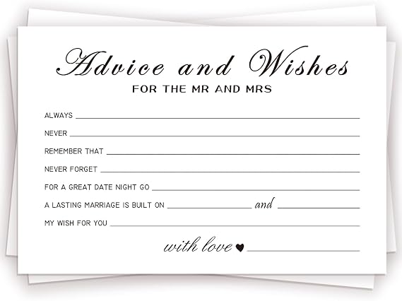 Advice and Wishes Cards for the New Couples Mr and Mrs, Bride and Groom, Newlyweds, Perfect 50 Pcs Wedding Advice Cards for the Wedding Reception Decorations/Bridal Shower Party