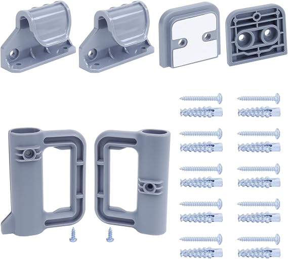 Stcockis Baby Gate Replacement Parts for Reinforced Retractable Dog Gate Full Set Wall Mounting Kits Hardware with Brackets, Hooks, Latches, Screws for Retractable Baby Gates Stair Gate, Grey