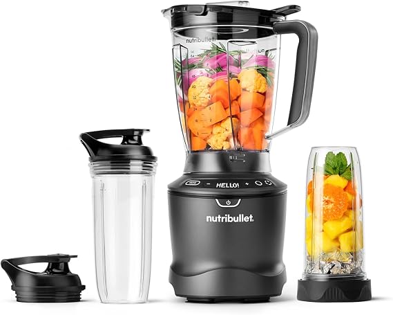nutribullet SmartSense Blender Combo - 1500W Base with 1.6L Jug & 2 Personal Cups with Lids - Satin Black Finish - 5 Pre-Programmed Smart Auto Cycles - Blend Fruit, Ice & Nuts - For Smoothies & Juices