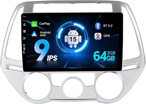 9" IPS 2 Din Android 15 Car Radio Suitable For Hyundai I20 (2010-2014)- [2G+64G] - [Built-in Carplay+GPS] - Camera SWC BT 4G WiFi AUX DAB Head Unit