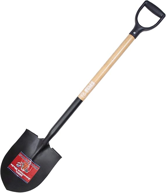 BULLY TOOLS 14-Gauge Round Point Shovel, Heavy-Duty Digging Shovels with Steel Blade, Hardwood Handle, Poly D-Grip, Reinforced Neck for Gardening, Landscaping & Yard Work - 100% Made in USA