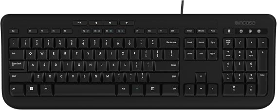 Incase Wired Keyboard 600 Designed by Microsoft Spill Resistant, Quiet Touch Keys, Plug and Play, 4 Hotkeys, Windows Start Key Black