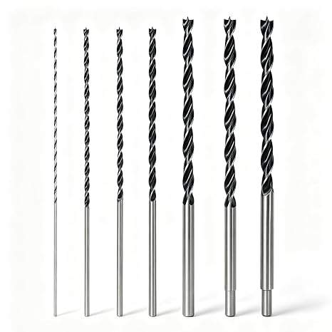 COMOWARE Extra Long Brad Point Drill Bit Set - 12" Carbon Steel Wood Drill Bit Set for Hardwood, Plywood, Plastic, 7Pcs | 1/8'', 3/16'', 1/4'', 5/16'', 3/8'', 7/16'', 1/2'' (7 Pcs)