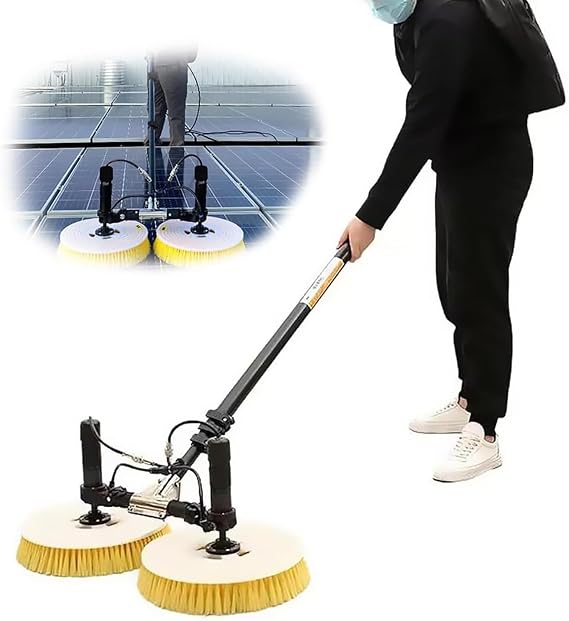 Double Head Photovoltaic Panel Cleaning Kit Telescopic Rod Rotary Brush Electric Solar Panel Cleaning Tool for Solar Panels PV Module on Grid,Battery-5.5m
