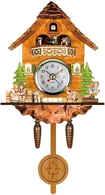 Hztyyier Antique Wooden Cuckoo Clock Traditional Northwest European Auto Swing Pendulum Home Decor Hanging Cuckoo Clock CM002
