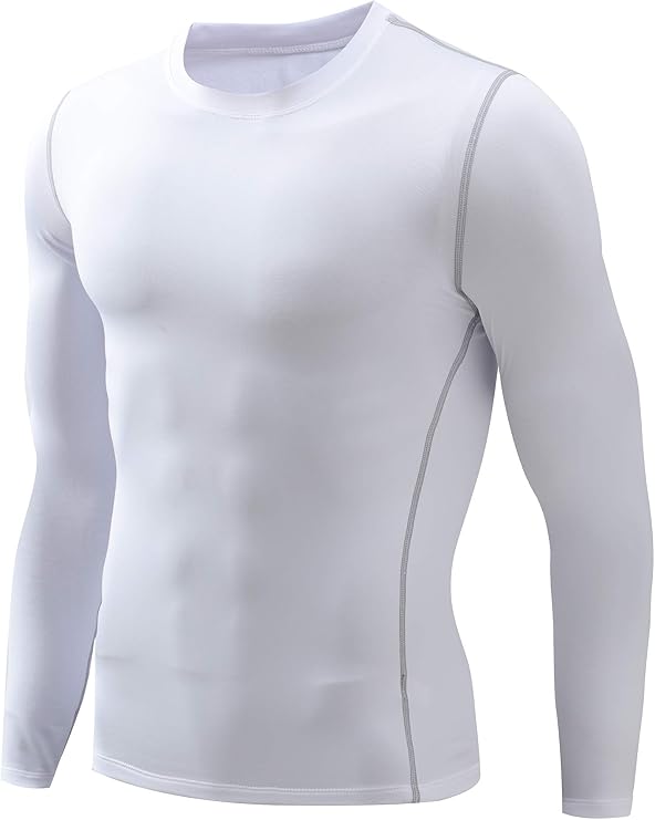 NOOZ Men's Fleece Lined Thermal Compression Baselayer Subzero Long Sleeve Shirts - (White, Medium)
