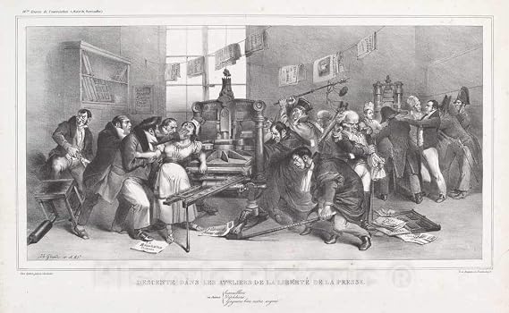 Art Print : Grandville, and Desperet, Descente Dans les Ateliers de la Liberte de la Presse, 1833, Historic Wall Decor : 36in x 24in