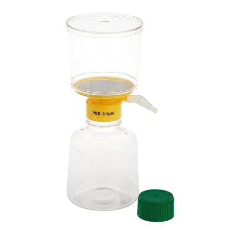 CELLTREAT 229723 500 mL Filter System, PES Filter Material, 0.10 m, 75 mm, Sterile, 10 cm L, 24.5 cm H, 10 cm W, Polystyrene (Pack of 12)