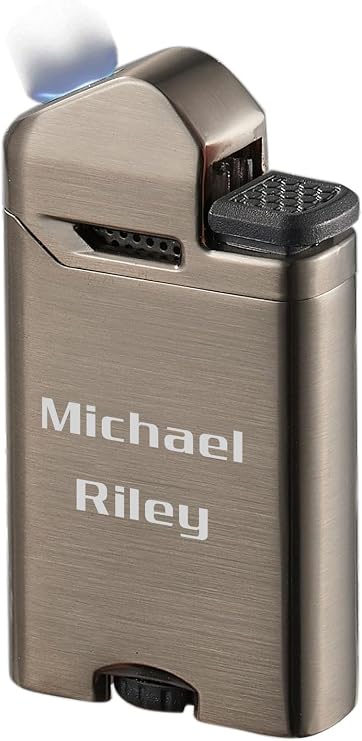Personalized Visol Axis Torch Lighter Flat Flame Refillable Gas Butane Lighter, Fuel Window and Windproof Adjustable Flame Lighter - Blue Shipped