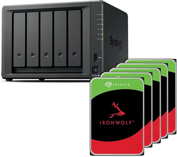 Synology DS1525+(2X 2.5GbE Ports, Ryzen V1500B, 8GB RAM) 5-Bay 20TB Bundle with 5X 4TB Seagate Ironwolf HDDs
