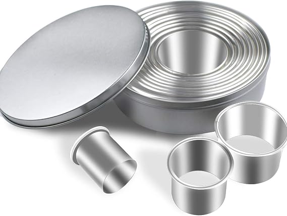 12 Pieces Round Cookie Cutters Set Stainless Steel Cookie Cutter Set Biscuit Plain Edge Round Cutters Circle Baking Metal Ring Molds Metal Ring Baking Molds Circle Pastry Donut Doughnut Cutter Set