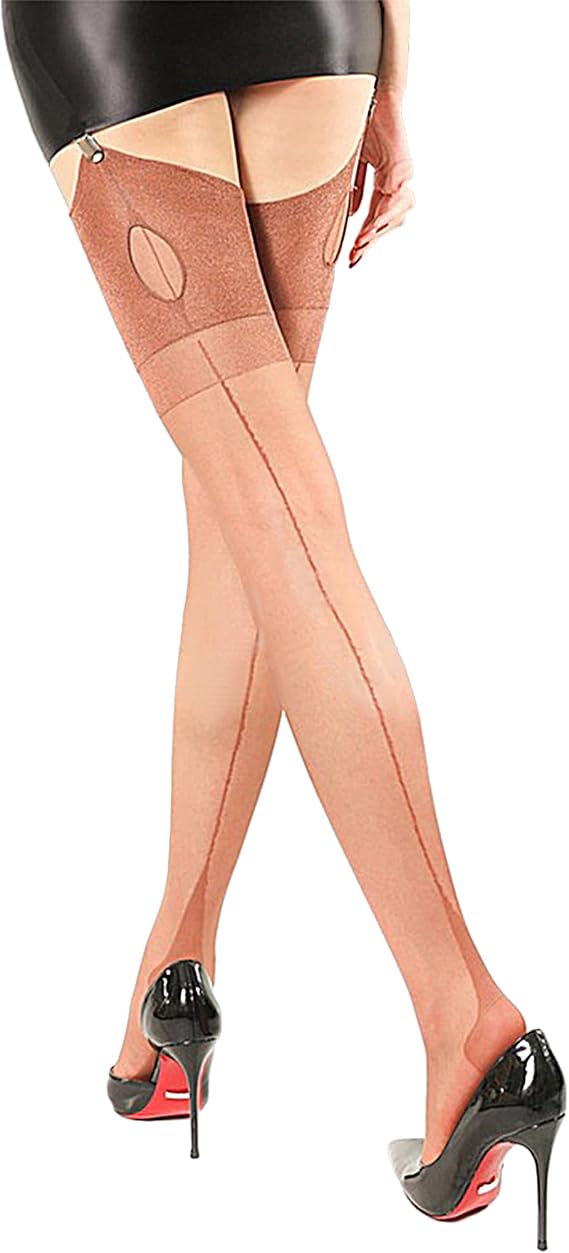 Vintage Keyhole Back Seam Hold-up Stockings, Cuban Heel Sheer Thigh-Highs for Retro Glamour