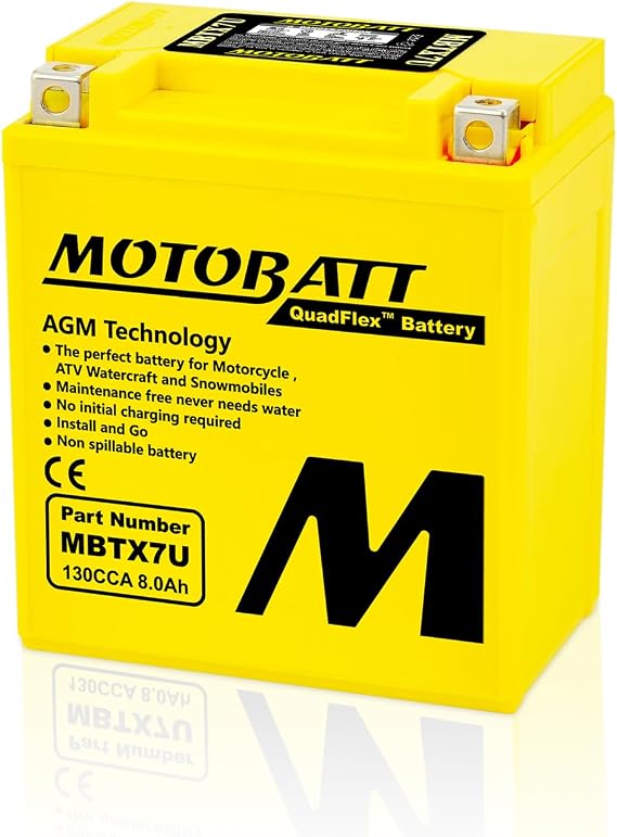 MotoBatt MBTX7U (12V 8 Amp) 115CCA Factory Activated QuadFlex AGM Battery