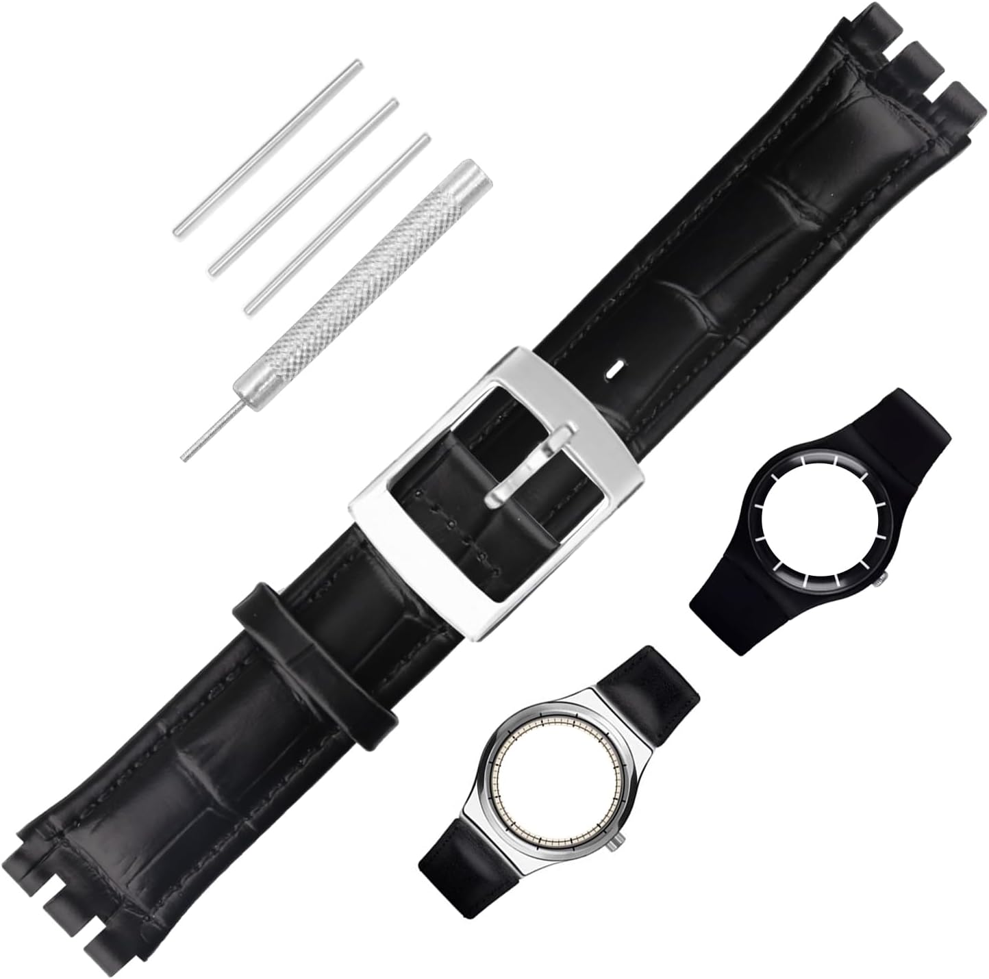 17mm Leather Watch Band Compatible for Swatch Strap Wirstband accessories replacement for Men and Womennot for Skin series
