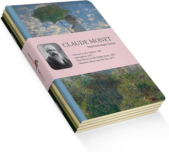 Retronote Impressionism Series - A5, Claude Monet 4-Piece Notebook Set I, Unlined, Total 256 Pages, 64 Pages Each, Wire Stitching, Flexible Cover, Oval Edge, Canvas Texture, 60 grams, Yellow Cream Color