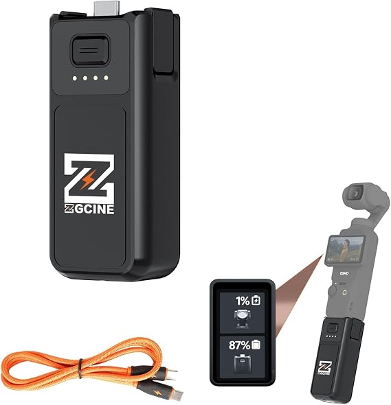 Osmo Pocket 4 Pocket 3 Battery Handle,ZGCINE PK-H01 7.7V/1600mAh Fast Charging Handle Grip,Replaced for DJI Pocket3 Pocket4 Battery for Xtra Muse,Reserved 1/4Thread,Support Directly Data Transmission
