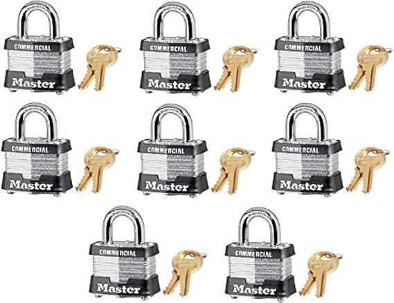 Master Lock 3KA-3210 1-1/2" Laminated Keyed Alike Padlocks - Quantity 8