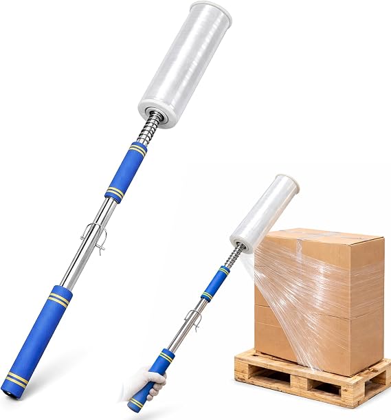 Long Handle Pallet Stretch Wrap Dispenser, Stretch Wrap Dispenser for Film Width 12-20 inch, Rolls 1.5" to 3" Diamater, Stretch Wrap with Handles for Warehouse, Logistics, Factory Shipping & Packaging