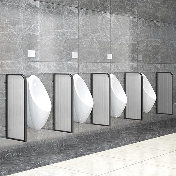Urinal Screen Toilet Partition,Bathroom Wall Divider Glass Screen Water Repellent Panel,Wall-Mounted Men's Urinal Privacy Screen,Black-1pcs