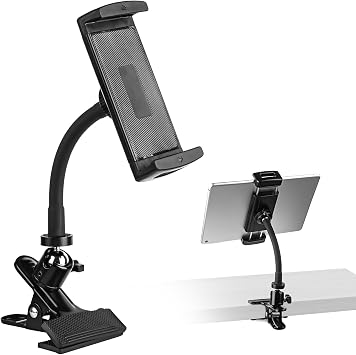 ROCKFREE Clip Tablet Holder with Heavy-Duty Gooseneck Arm,360 Adjustable ipad Clamp Mount for Desk,Table,Cabinet,Bed,Treadmill,Fits 411" iPad,iPhone,Tablet & Phone