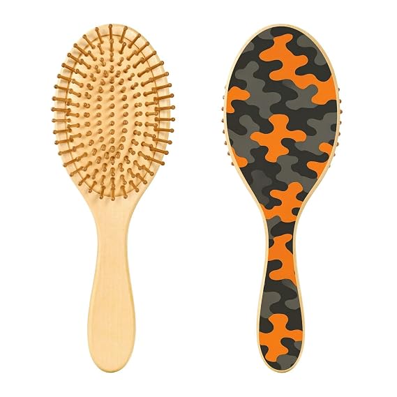 Orange Black Camouflage Detangler Hair Brush for Women Men Wet & Dry -Free Curly Hair Detangling Brush with Soft Bristles Scalp Scrubber for Boys Girls All Hair Types