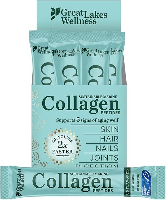 Great Lakes Wellness Marine Collagen Peptides, Unflavored, 20 Sticks