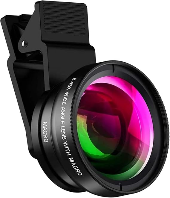 APEXEL Smartphone Camera Lens, 2-in-1 Clip-on Lens, 0.45X Wide Angle Lens, 140° + 12.5X Macro Lens, For Close Range Shooting, No Distortion, Wide Angle, Macro, Easy Installation, Portable, Compatible with iPhone, Android, etc