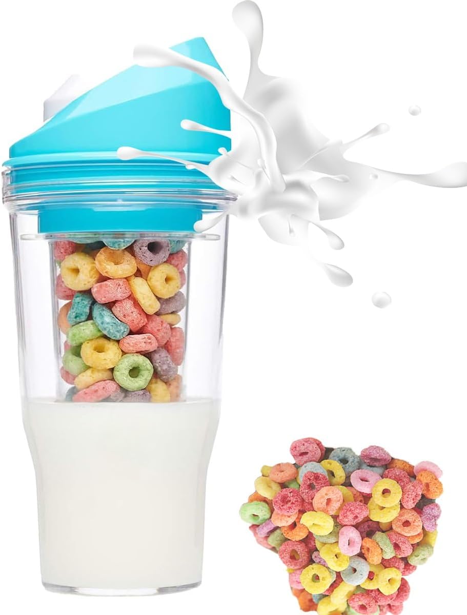 Cereal Cup, Portable Cereal Container, Yogurt and Cereal Cup, Leak Proof Reusable Bottle, Divided Design, Lightweight and Portable, Suitable for Fruit Meal, Milk Foam, Breakfast, Meal Prep