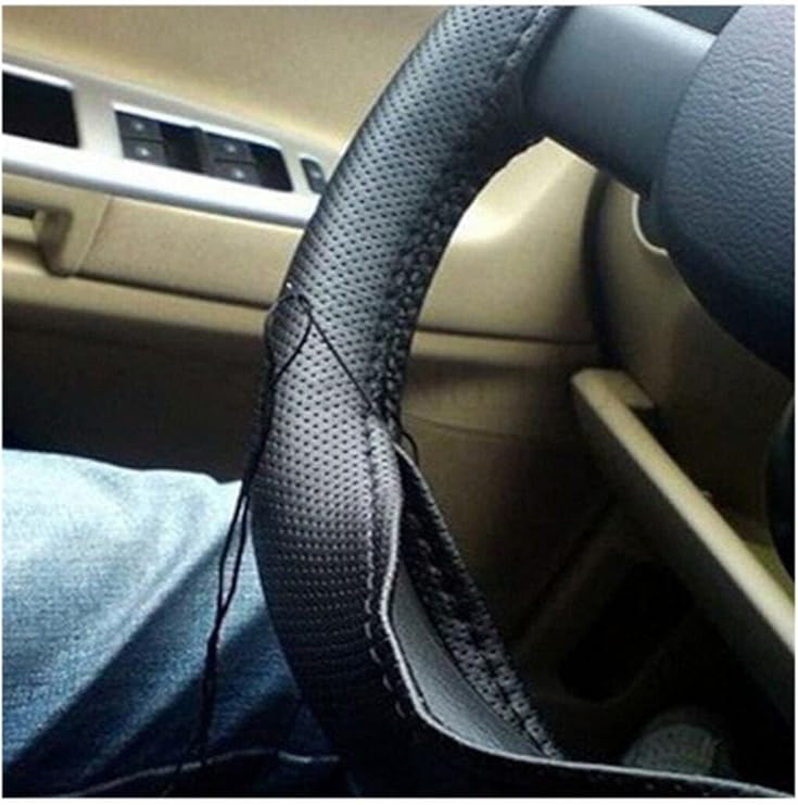 Tiger Marketing Leather Car Steering Case Stitched Black Leather Compatible with Auto