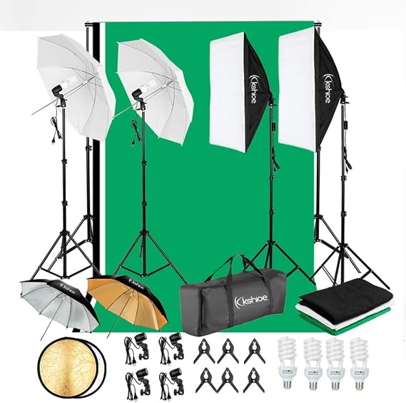 800W 5500K Umbrellas Softbox Continuous Lighting Kit with Backdrop Support System for Photo Studio Product, Portrait and Video Shoot Photography
