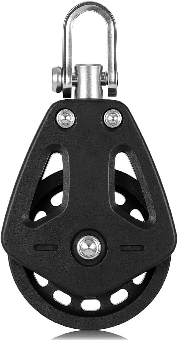 TEHAUX Sailboat Pulley Nylon Crane Pulley Block Lifting Single Pulley Swivel Pulley Black