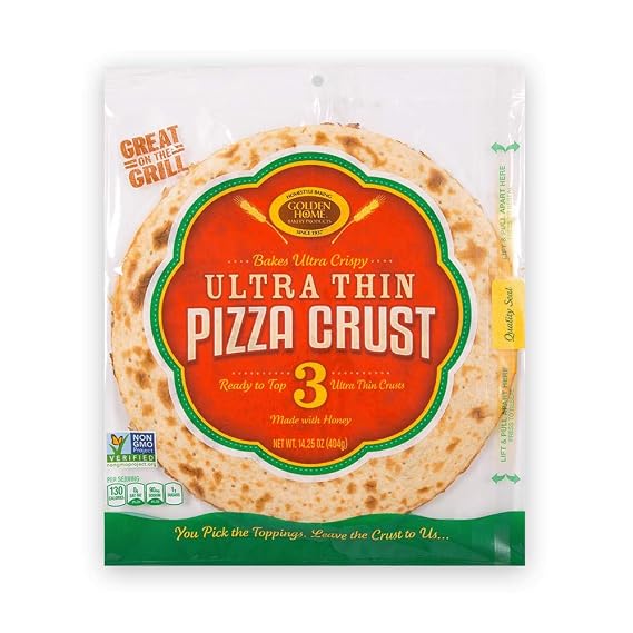 Golden Home Ultra Thin Pizza Crust, Low Carb, Low Fat, Non-GMO Wheat (3 Crusts)