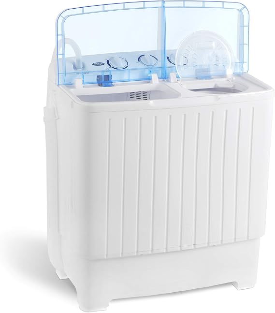 ZENY Portable Washing Machine Compact Twin Tub Laundry Washing Machine 17.6lbs Capacity, Mini Washer Dryer for Apartment RV Travelling,Semi-Automatic, 11lbs Washer, 6.6lbs Spinner