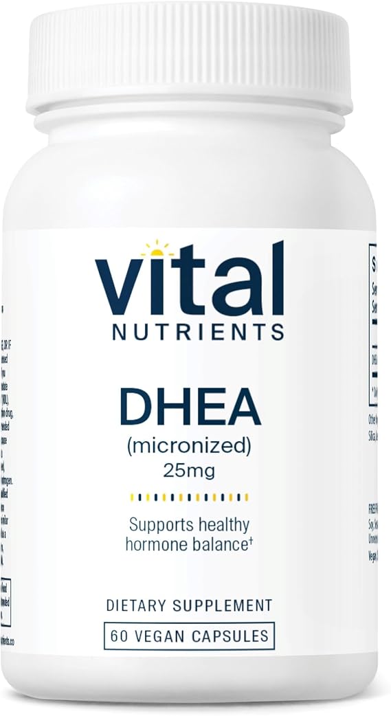 Vital Nutrients DHEA 25mg - Vegan Micronized DHEA Supplement for Women & Men - Supports Hormone Balance - Supports Healthy Metabolism of Sugar & Minerals - Gluten, Dairy, Soy Free - 60 Capsules