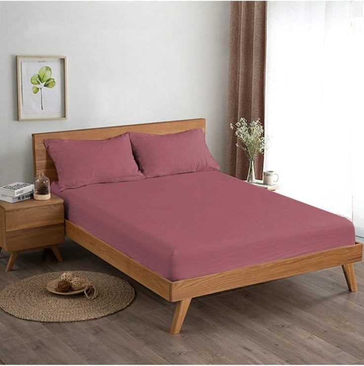 Mer-Tim Pamuklu Ranforce Çift Kişilik Jumbo Boy 200x200 Lastikli Çarşaf Takımı - Gül Kurusu