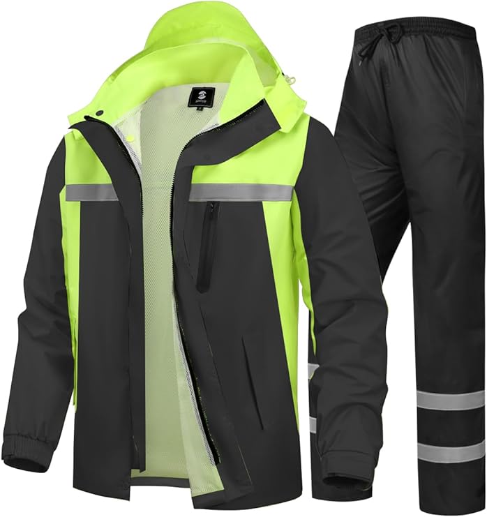 Men's Rain Suit High Visibility Reflective Work Rain Jacket Pants for All Sport Farm Fishing Motorcycle