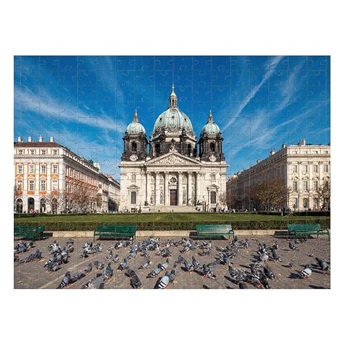 500Pcs Puzzle Jigsaw Puzzle Historic City Square Scenic View with Baroque Cathedral Classical Architecture Pigeons and Blue Sky Family Leisure Living Room Decor 14.9X20.4 Inch