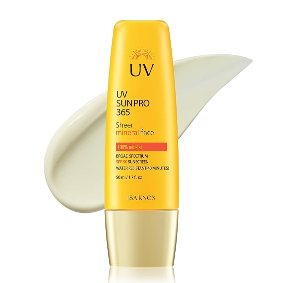 Isa Knox UV Sun Pro Sheer Mineral Sunscreen SPF 50 (1.7 fl oz) - Broad-Spectrum UVA/UVB, Non-Greasy Matte Finish, 40-Min Water Resistant Daily & Outdoor Sunscreen with Niacinamide, Korean Skin Care