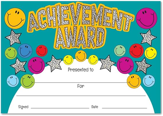 SuperStickers 'Achievement Award' Sparkling Cerificate. A5 certificates, Pack of 20.