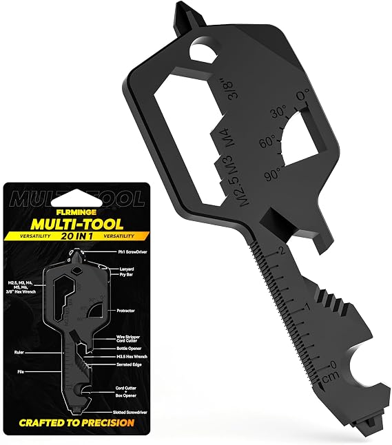 Key Shaped Pocket Multitool 20-in1 Multi Tool, Stainless Steel Keychain Utility Gadget,Gift for Men, Women, Father,Groomsmen, Valentine's, Birthday, Christmas