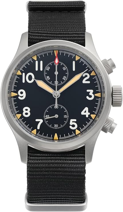 watchdives Militado Military Chronograph Watches 39 mm Sapphire Crystal Pilot Watch VK61 Quartz Luminous Wristwatches for Men 100 M Waterproof Sport Watch with Nylon Strap