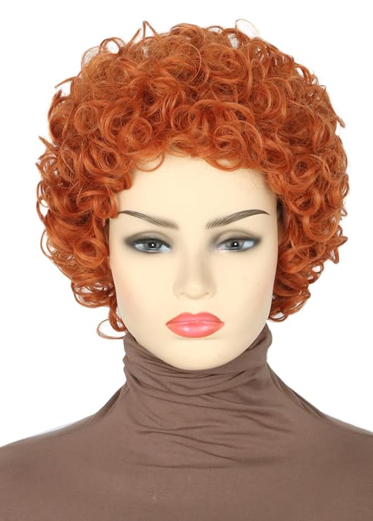 Topcosplay Women or Girls Annie Wig Reddish Brown Short Curly Afro Wig Halloween Costume Wigs