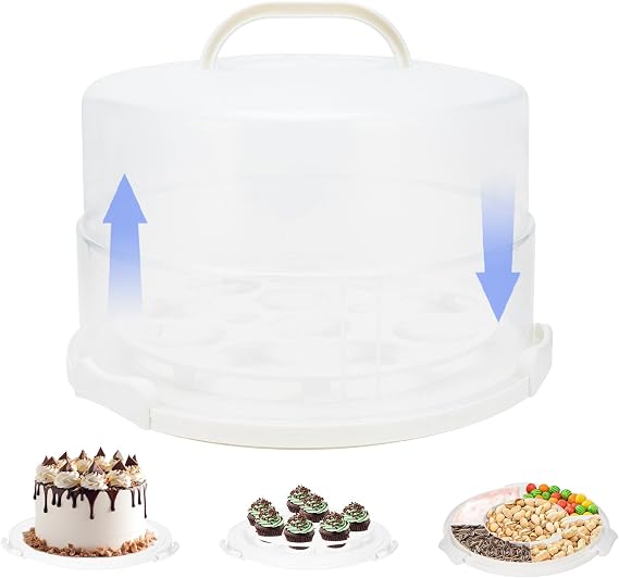12 Inch Cake Carrier with Lid and Handle Heavy-Duty Cake Container for Baking Events & Outdoor Trips | Adjustable Height,Portable Food Cake Carrier Storage Solution for Picnics & Camping