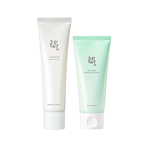 Beauty of Joseon Dynasty Cream Hydrating Face Moisturizer (100ml, 3.38 fl.oz.) with Green Plum Refreshing Cleanser (100ml, 3.38 fl.oz.), Korean Skincare