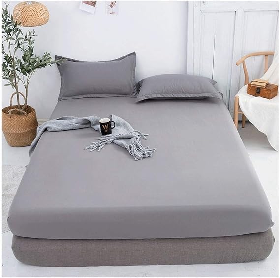 Queen Fitted Sheet Only Soft Polyester Microfibre Adults King Fitted Bottom Sheet Fits Up 0-20cm Deep Mattress Bed Sheets Fade Resistant (Color : Graey, Size : Queen)